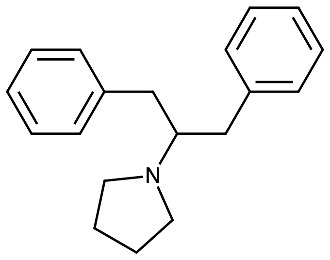 This image displays the chemical structure for 1-(1,3-Diphenylpropan-2-yl)-pyrrolidine