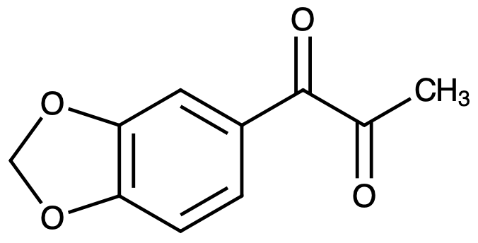 This image displays the chemical structure for 1-(3,4-Methylenedioxyphenyl)-1,2-propanedione