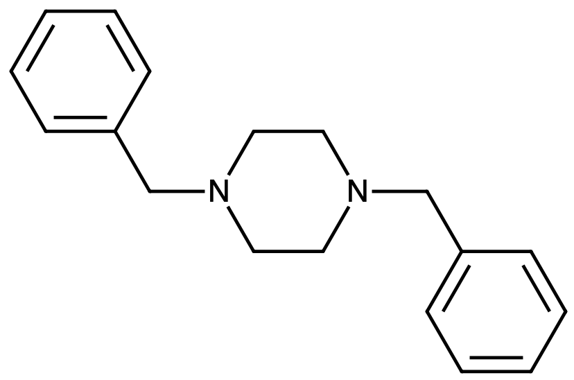 This image displays the chemical structure for 1,4-Dibenzylpiperazine