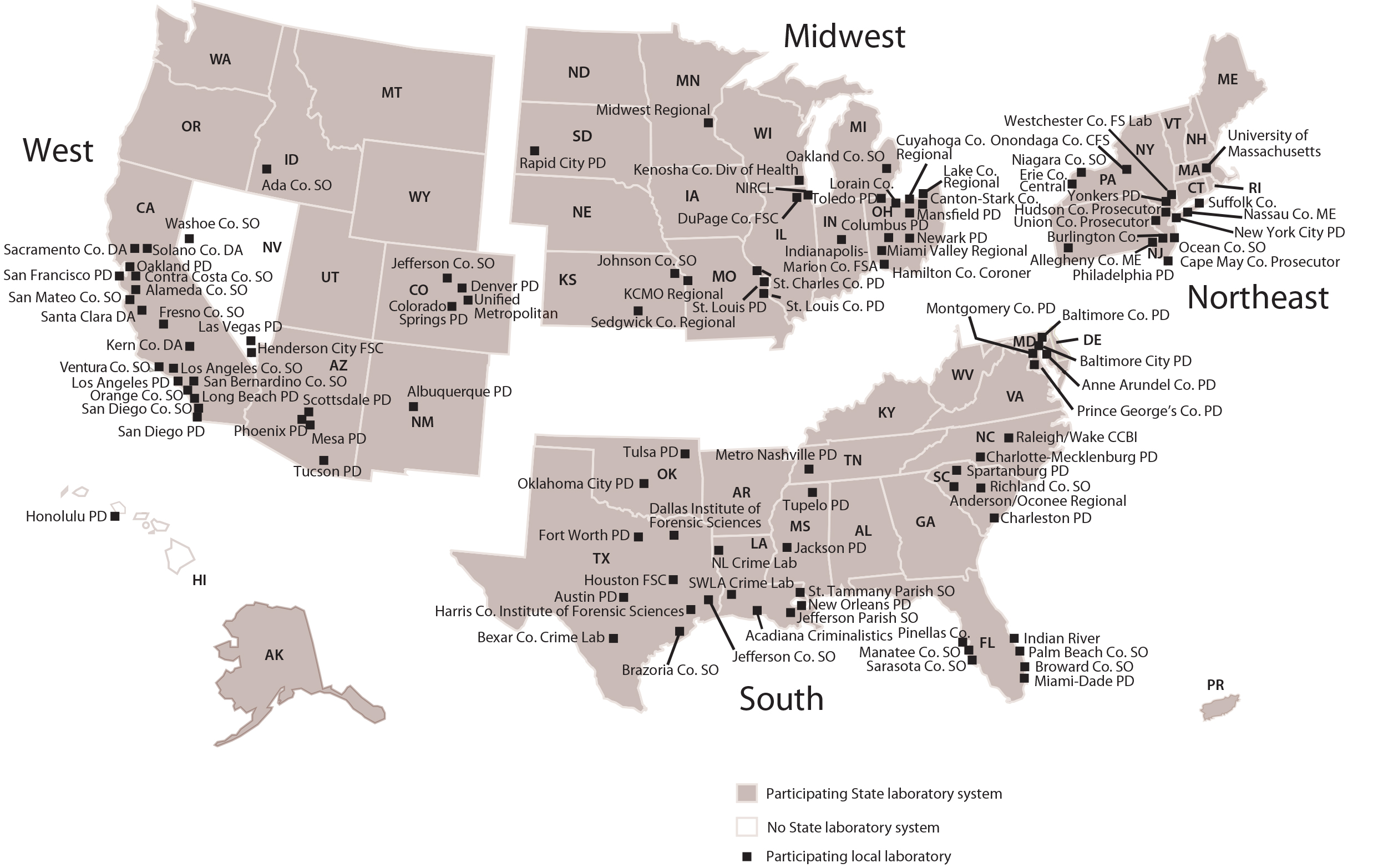 Participating Laboratories By U.S. Region Map